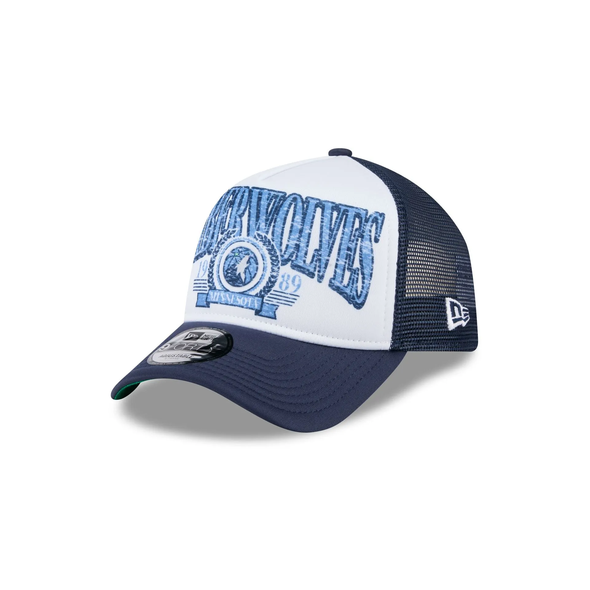 Minnesota Timberwolves Distressed 9FORTY A-Frame Trucker Hat sold by New Era