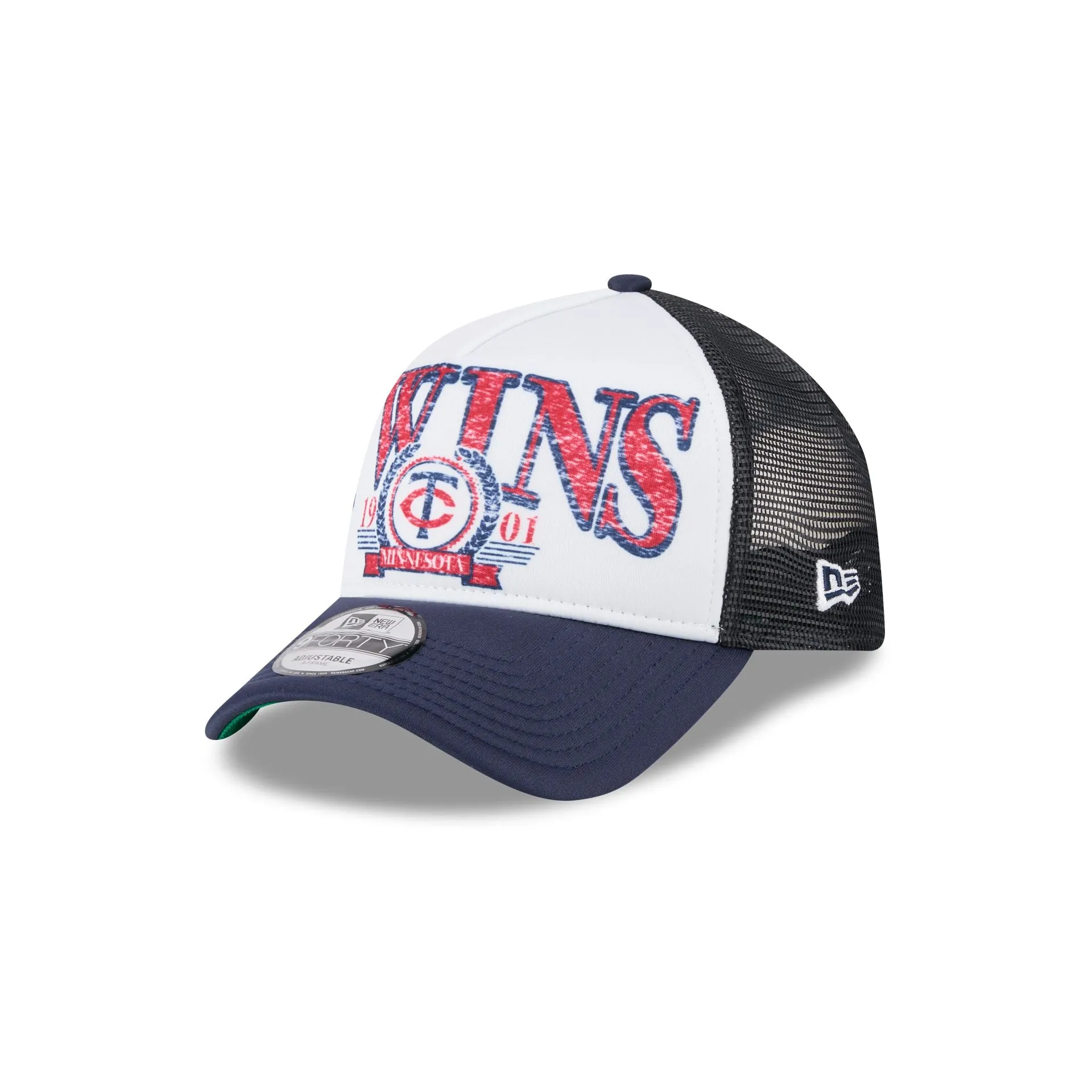 Minnesota Twins Distressed 9FORTY A-Frame Trucker Hat sold by New Era