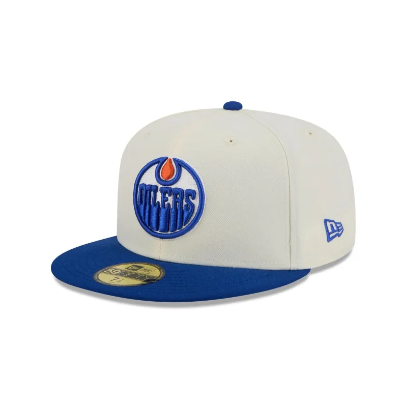 Edmonton Oilers Chrome White 59FIFTY Fitted Hat sold by New Era