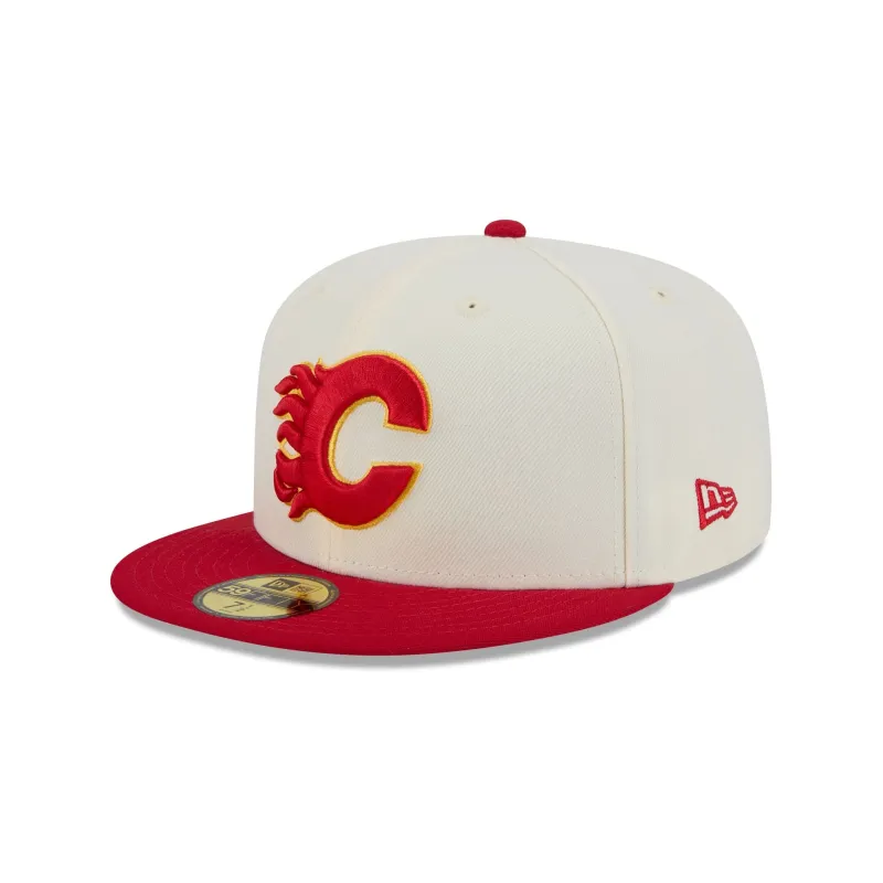 Calgary Flames Chrome White 59FIFTY Fitted Hat sold by New Era