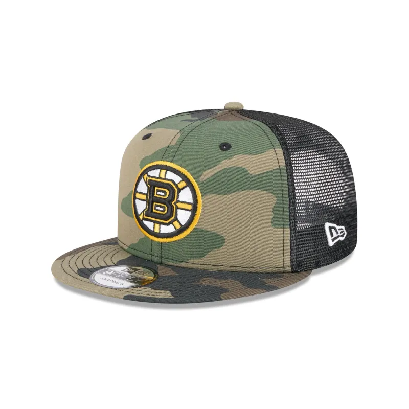 Boston Bruins Camo 9FIFTY Trucker Hat sold by New Era