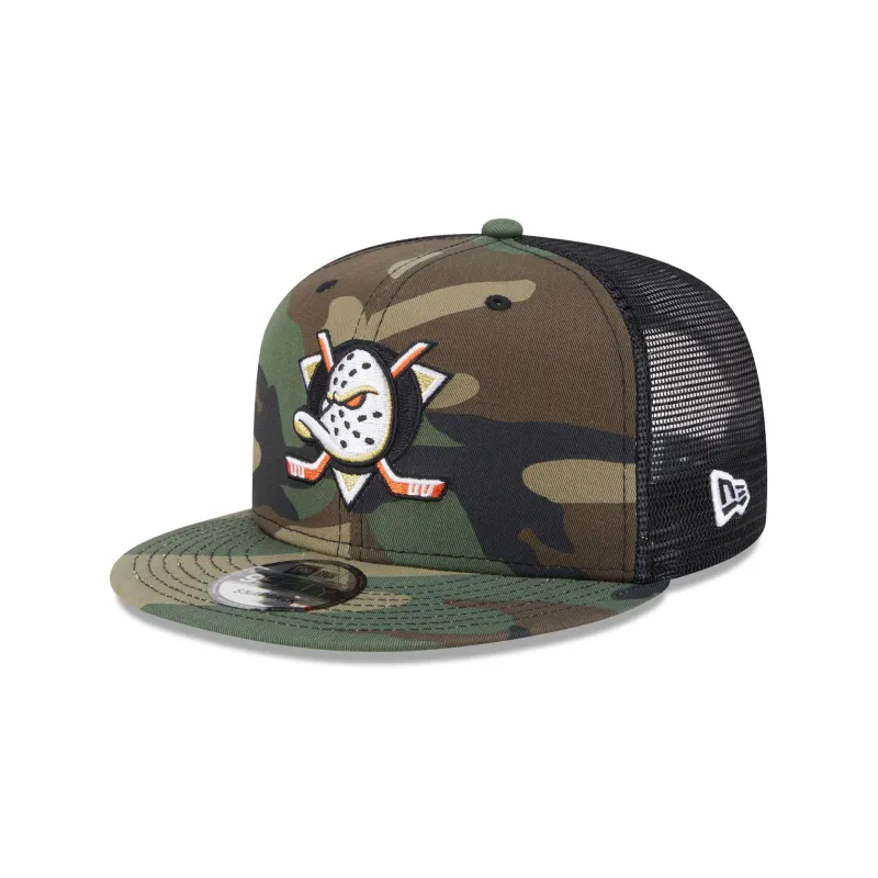 Anaheim Ducks Camo 9FIFTY Trucker Hat sold by New Era