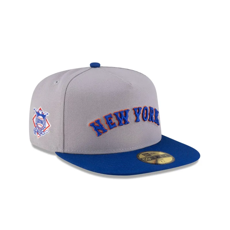 Just Caps League Sidepatch Gray New York Mets 59FIFTY A-Frame Fitted Hat sold by New Era