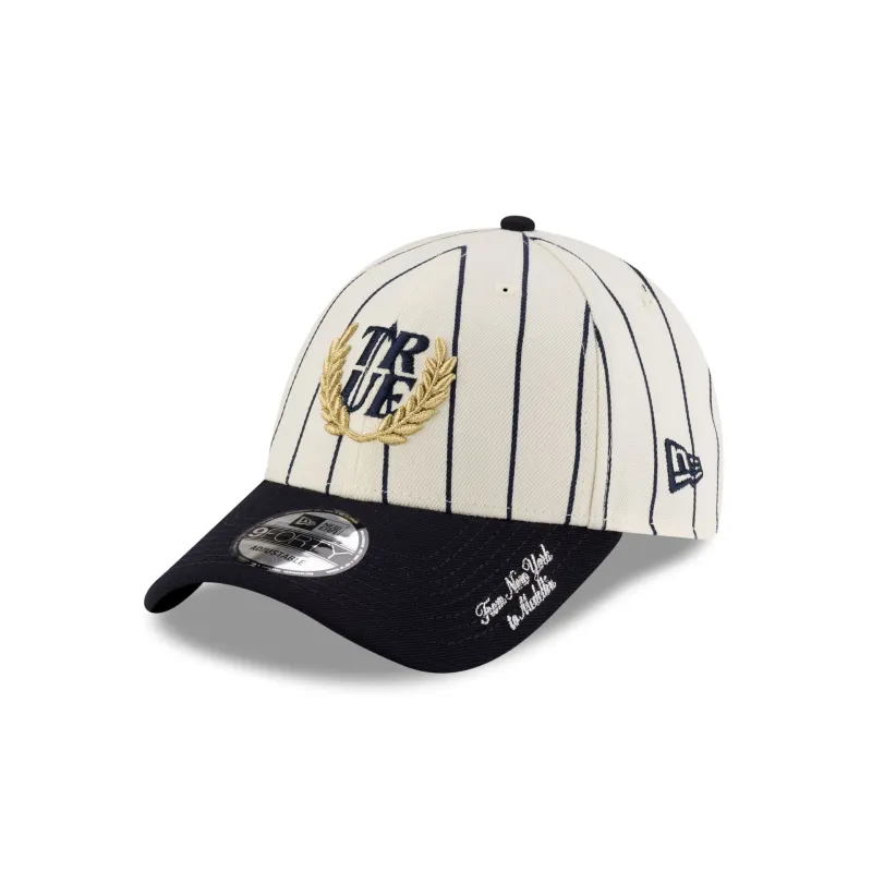 TRUE. Navy Pinstripe 9FORTY Adjustable Hat made by New Era