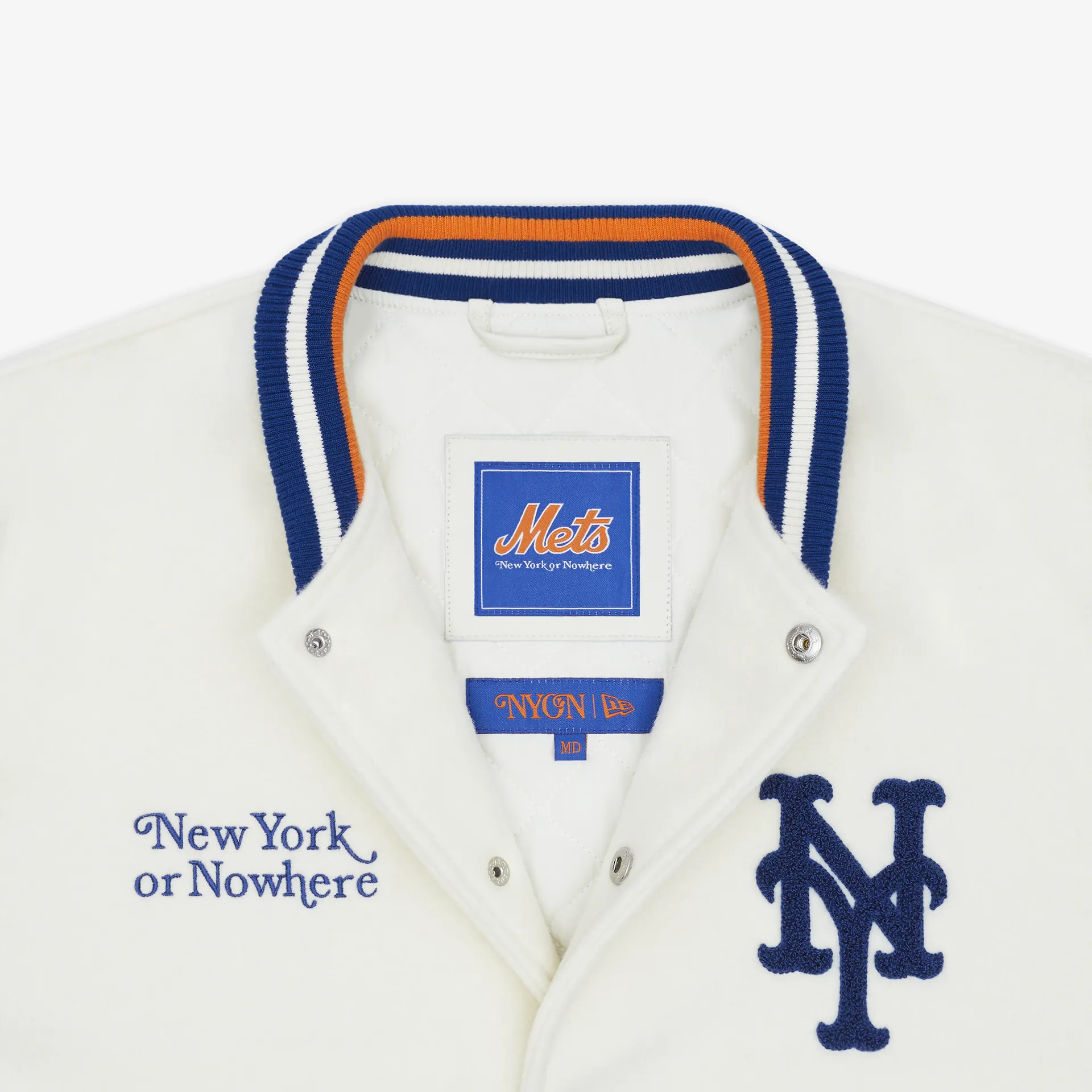 New York or Nowhere x New York Mets Youth Chrome White Motto Varsity Jacket sold by New Era product image thumbnail 3