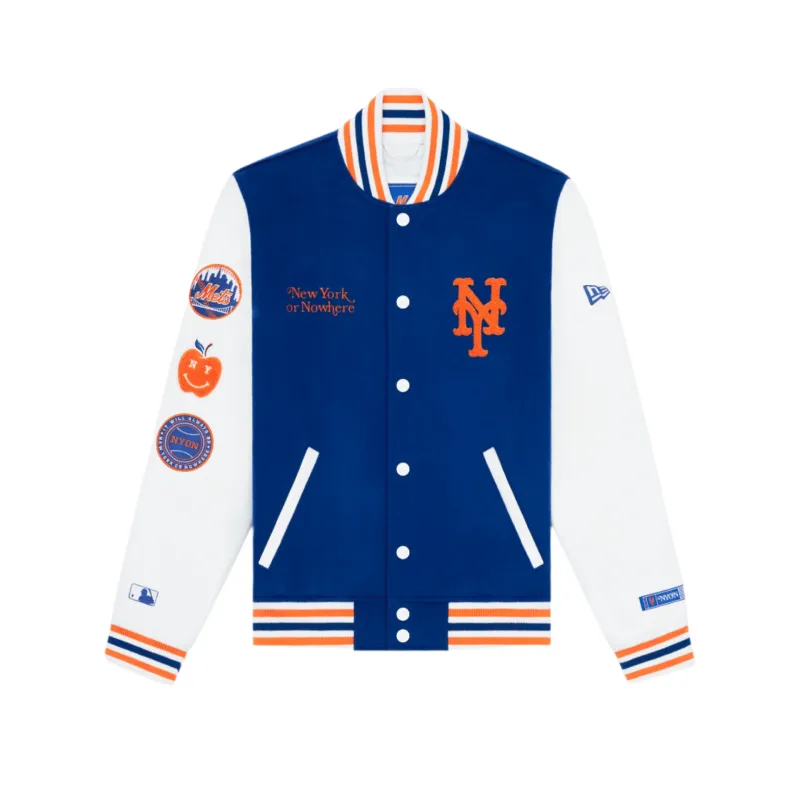 New York or Nowhere x New York Mets Light Royal Motto Varsity Jacket sold by New Era