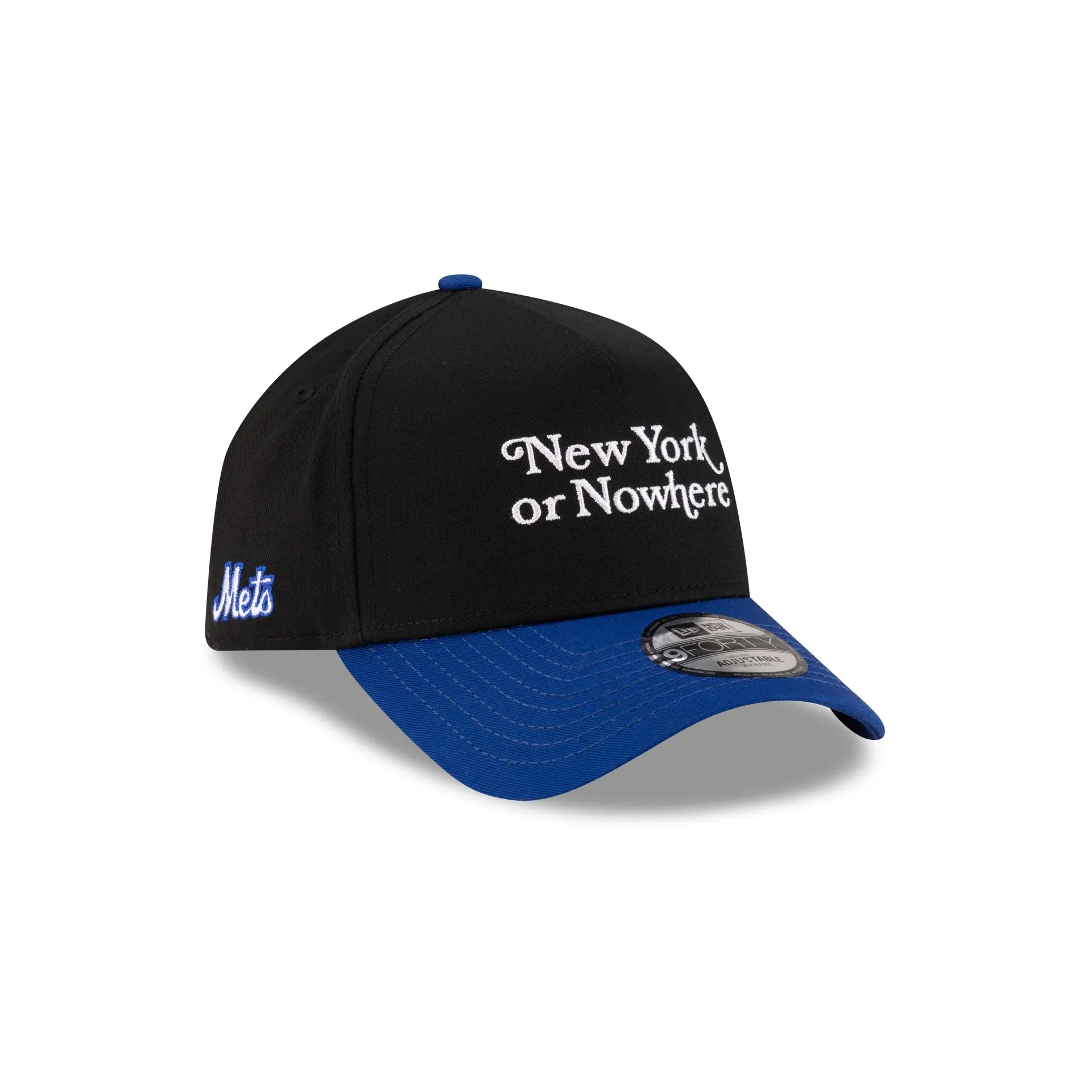 New York or Nowhere x New York Mets Black Wordmark 9FORTY A-Frame Snapback Hat sold by New Era