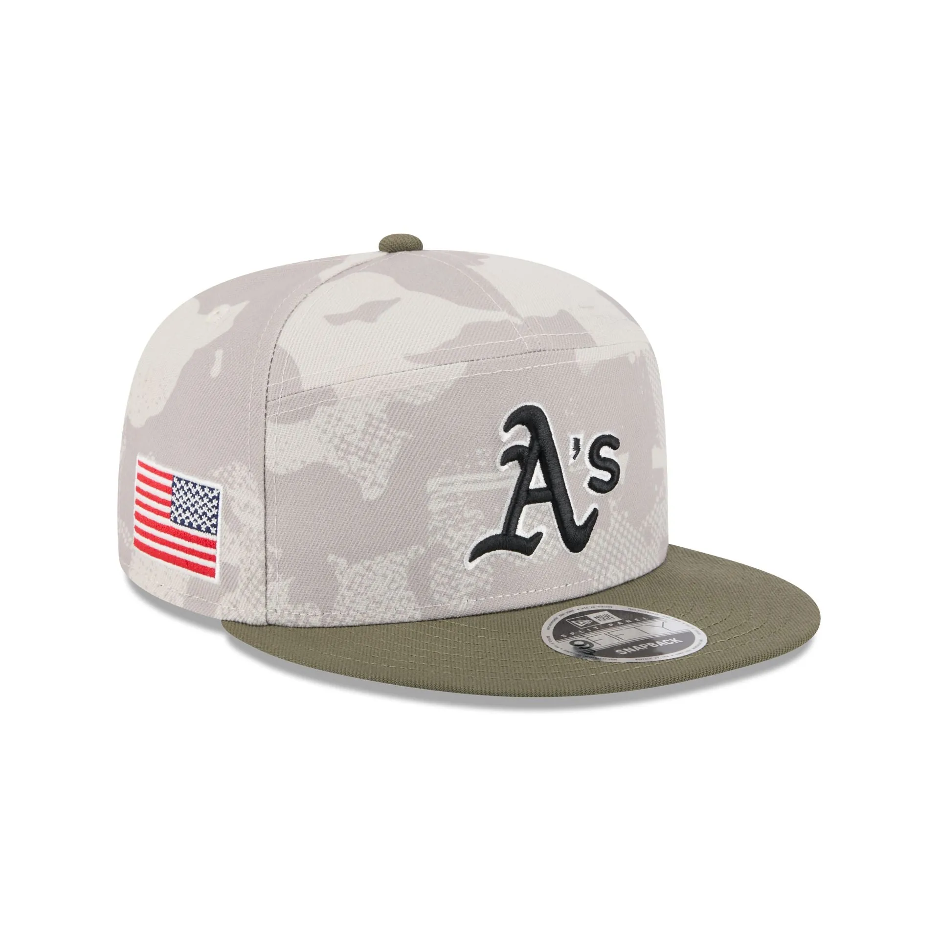 Oakland Athletics Armed Forces Day 2025 9FIFTY Split Panel Snapback Hat sold by New Era