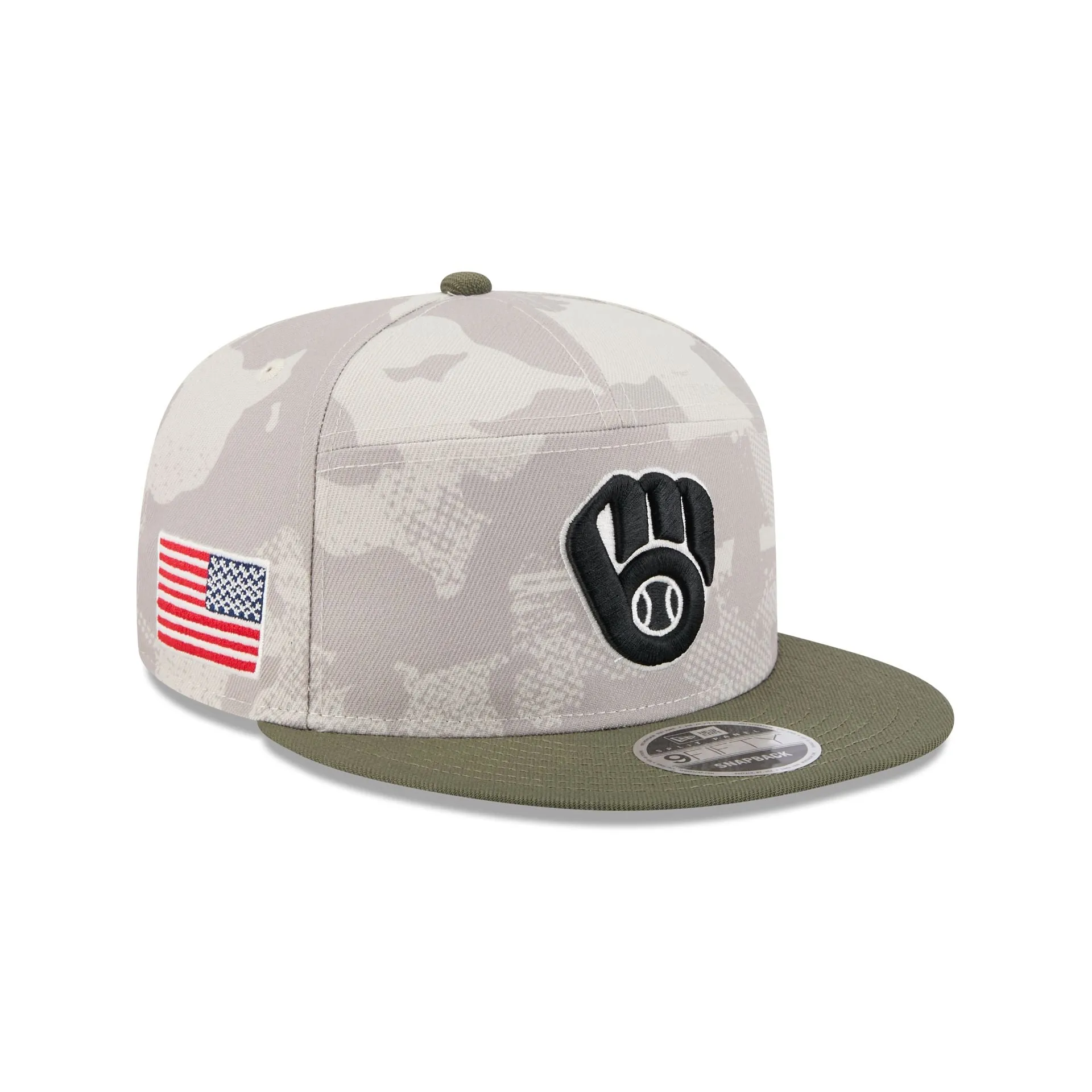 Milwaukee Brewers Armed Forces Day 2025 Split Panel 9FIFTY Snapback Hat sold by New Era