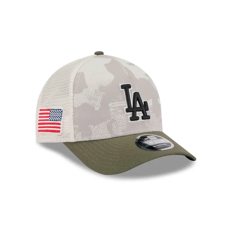 Los Angeles Dodgers Armed Forces Day 2025 9FORTY M-Crown A-Frame Trucker Hat sold by New Era