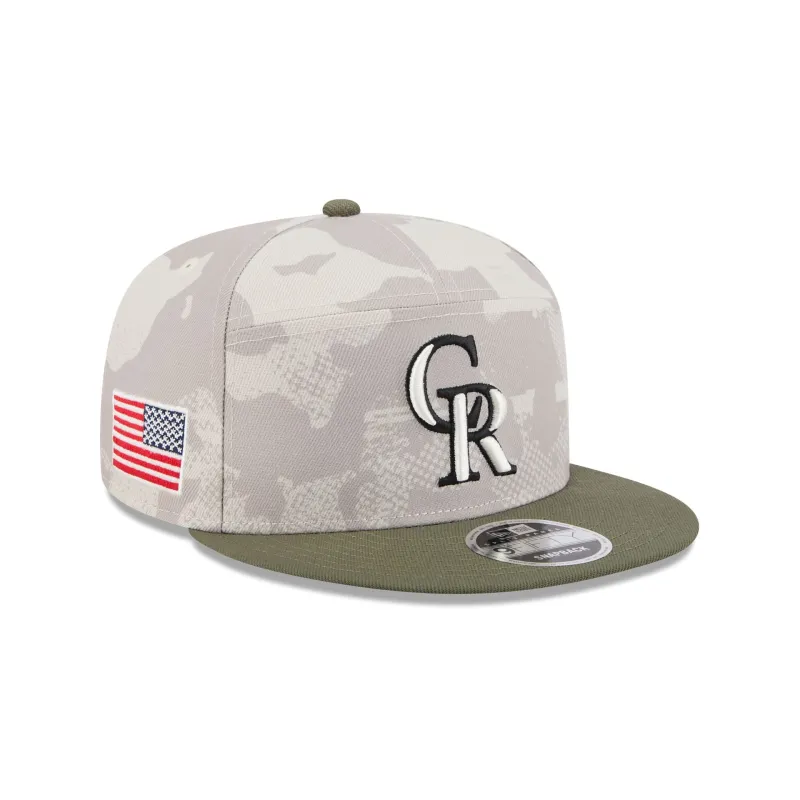 Colorado Rockies Armed Forces Day 2025 Split Panel 9FIFTY Snapback Hat sold by New Era