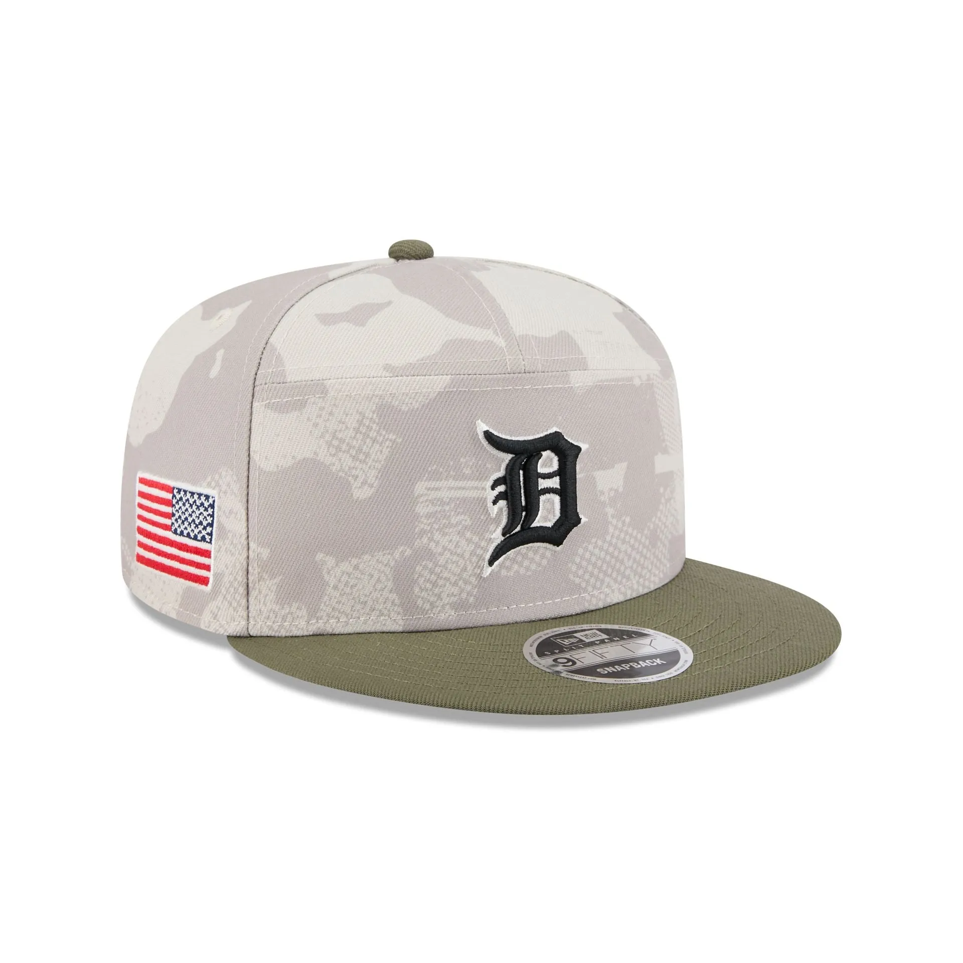 Detroit Tigers Armed Forces Day 2025 Split Panel 9FIFTY Snapback Hat sold by New Era
