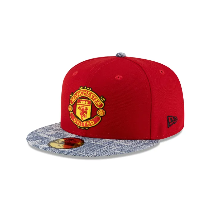 Manchester United FC Red Denim 59FIFTY Fitted Hat made by New Era