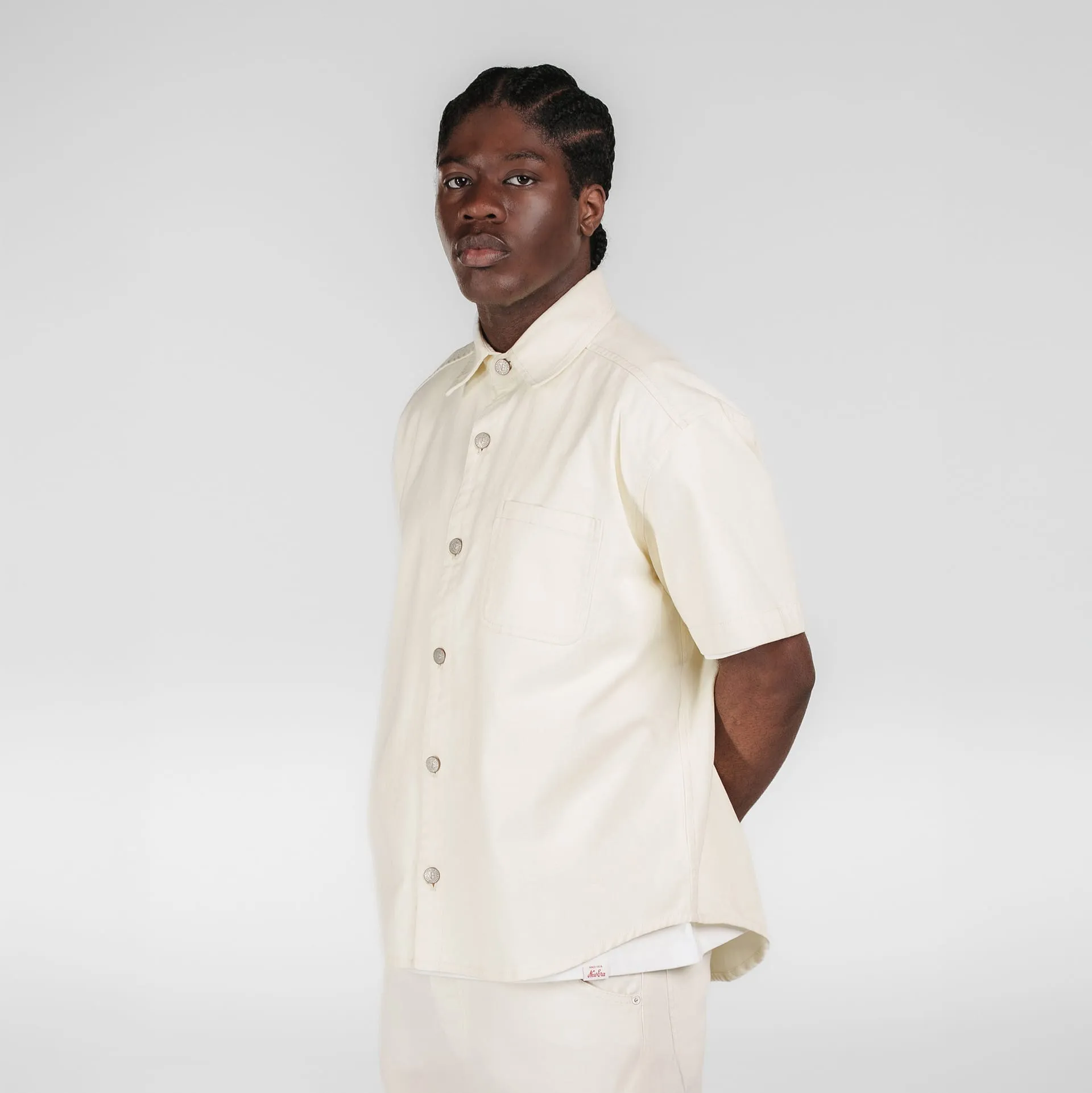 New Era Branded Ellicott Chrome White Twill Half Sleeve Button Up Shirt sold by New Era