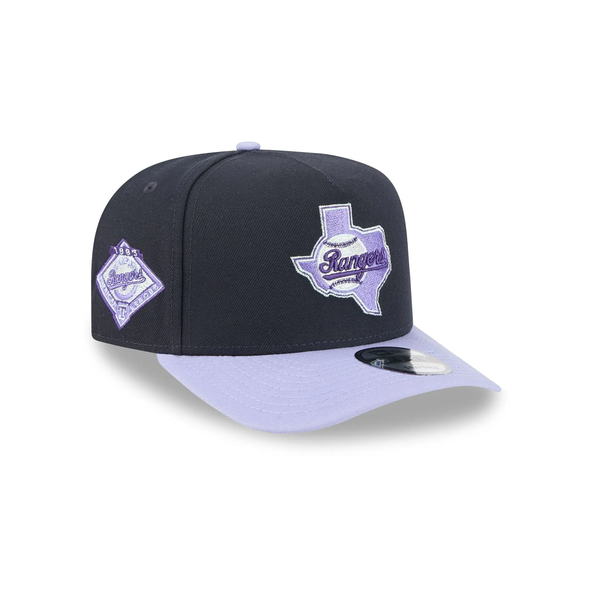Texas Rangers Navy Lavender 9FIFTY A-Frame Snapback Hat sold by New Era