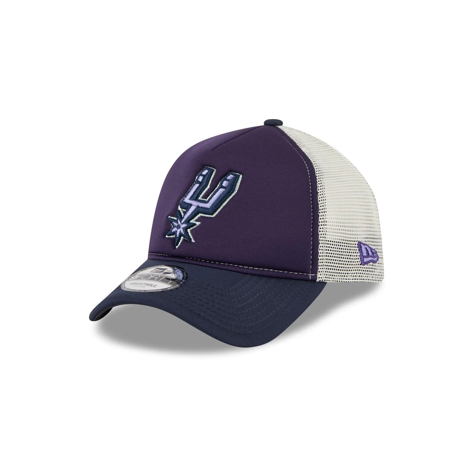 San Antonio Spurs Navy Purple 9FORTY A-Frame Trucker Hat sold by New Era