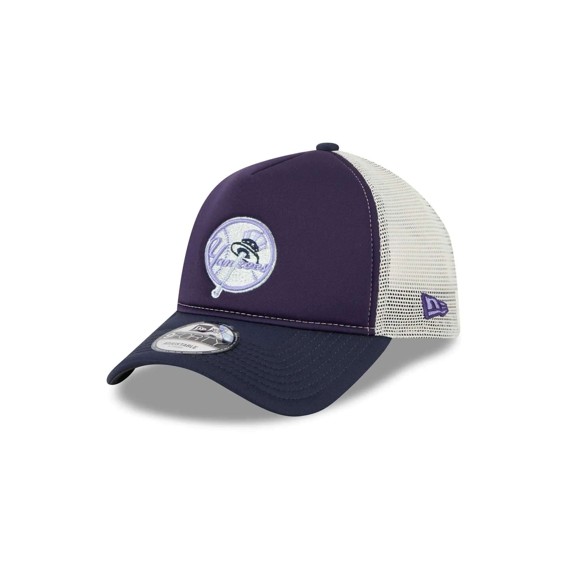 New York Yankees Navy Purple 9FORTY A-Frame Trucker Hat sold by New Era
