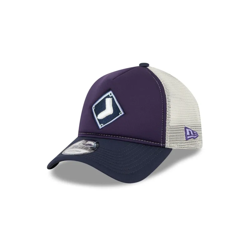 Chicago White Sox Navy Purple 9FORTY A-Frame Trucker Hat sold by New Era