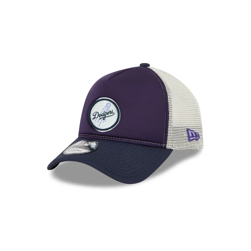 Los Angeles Dodgers Navy Purple 9FORTY A-Frame Trucker Hat sold by New Era