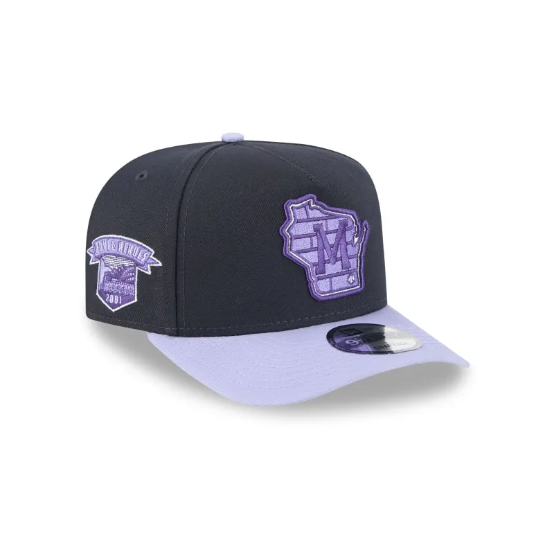 Milwaukee Brewers Navy Lavender 9FIFTY A-Frame Snapback Hat sold by New Era