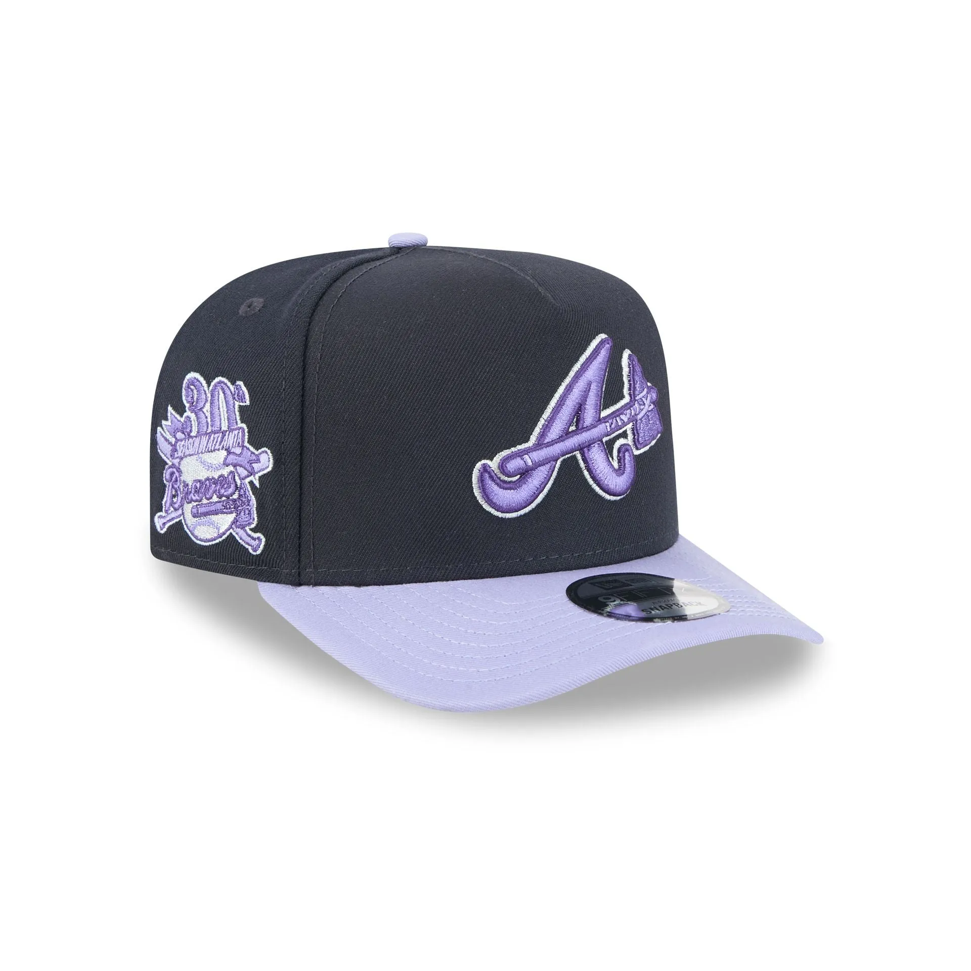 Atlanta Braves Navy Lavender 9FIFTY A-Frame Snapback Hat sold by New Era
