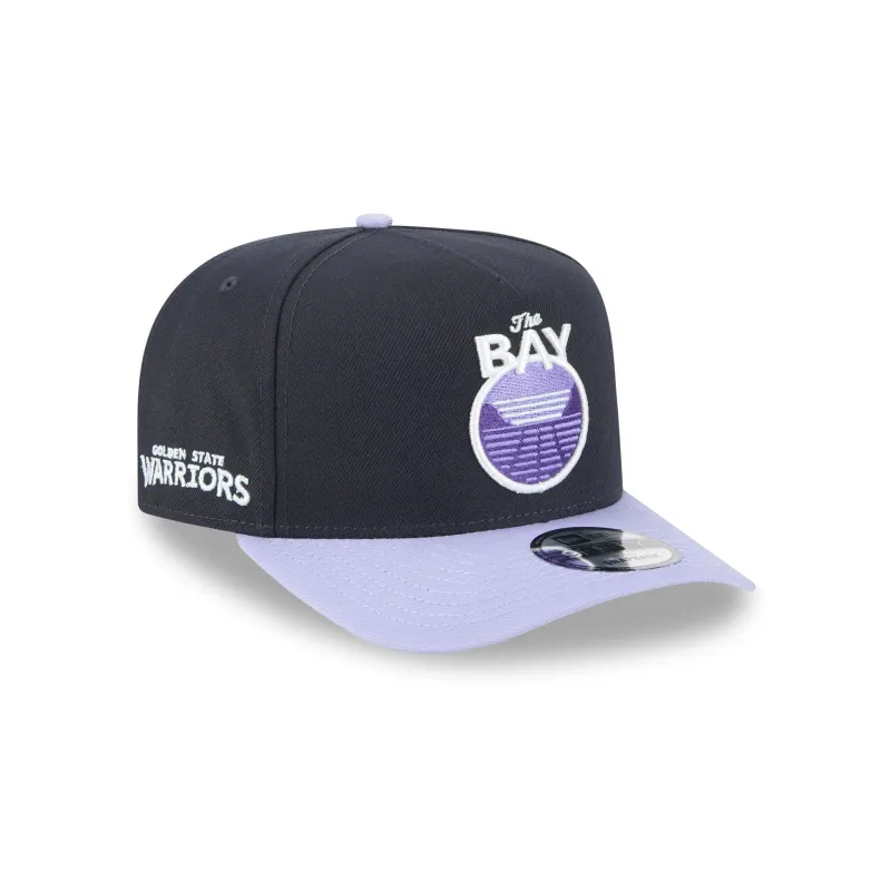 Golden State Warriors Navy Lavender 9FIFTY A-Frame Snapback Hat sold by New Era