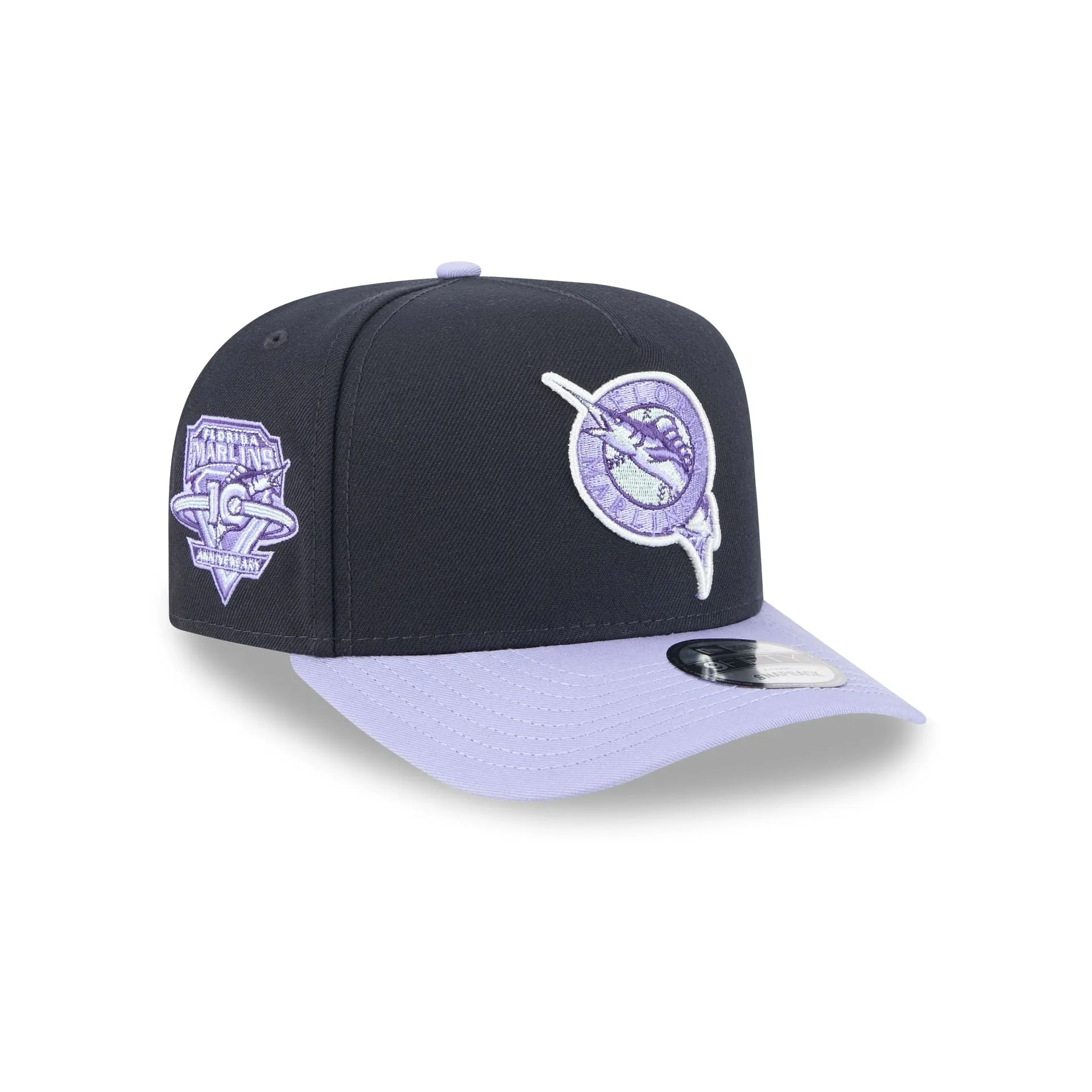 Miami Marlins Navy Lavender 9FIFTY A-Frame Snapback Hat sold by New Era