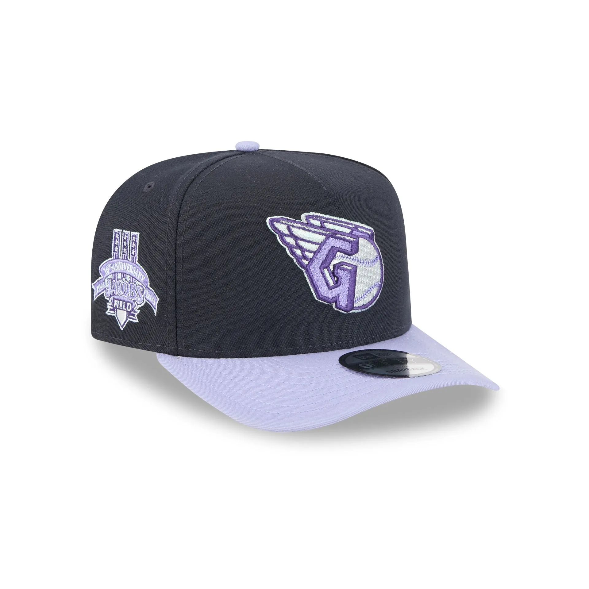 Cleveland Guardians Navy Lavender 9FIFTY A-Frame Snapback Hat sold by New Era