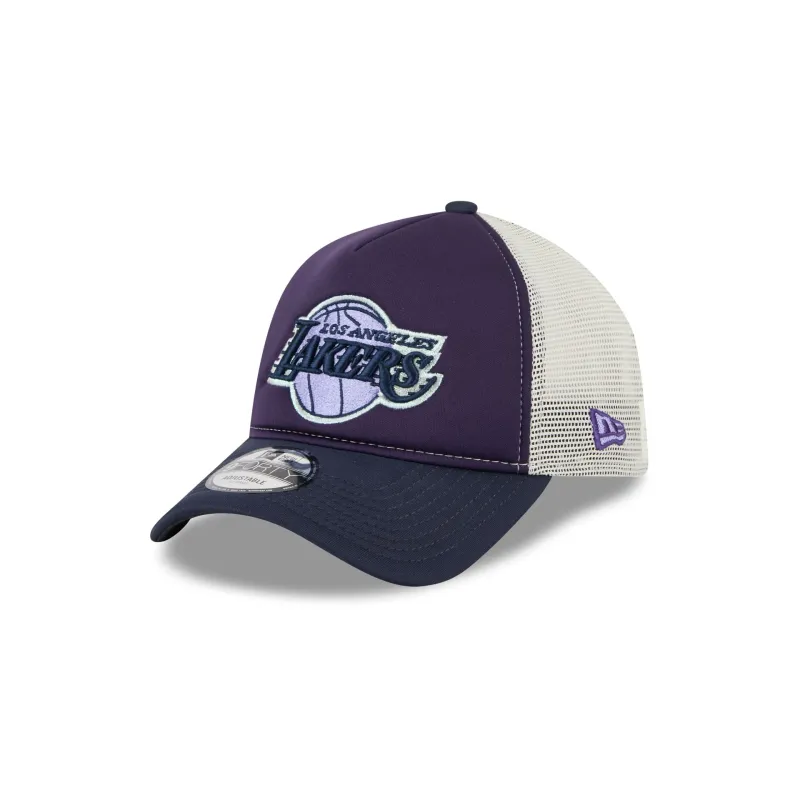 Los Angeles Lakers Navy Purple 9FORTY A-Frame Trucker Hat sold by New Era