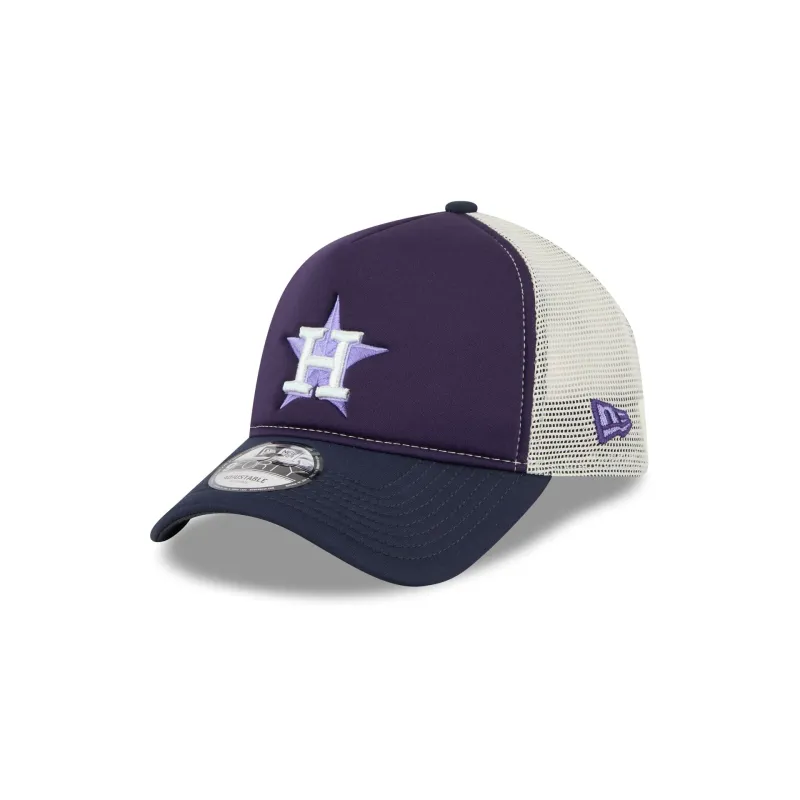 Houston Astros Navy Purple 9FORTY A-Frame Trucker Hat sold by New Era