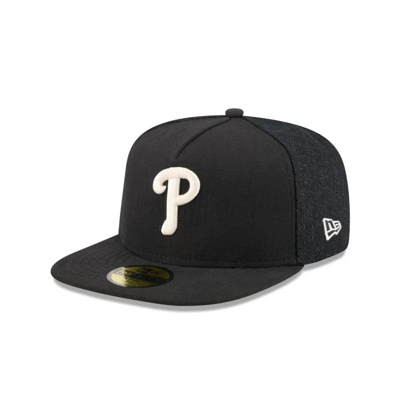 Philadelphia Phillies Black Mesh 59FIFTY A-Frame Fitted Hat sold by New Era