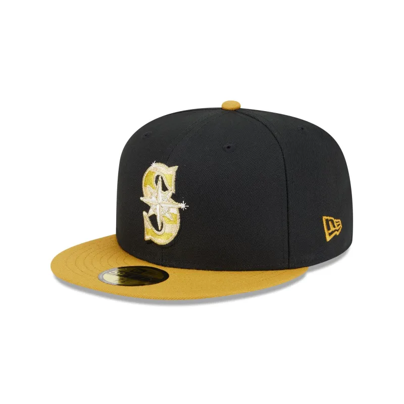 Seattle Mariners Metallic Gold Logo 59FIFTY Fitted Hat sold by New Era