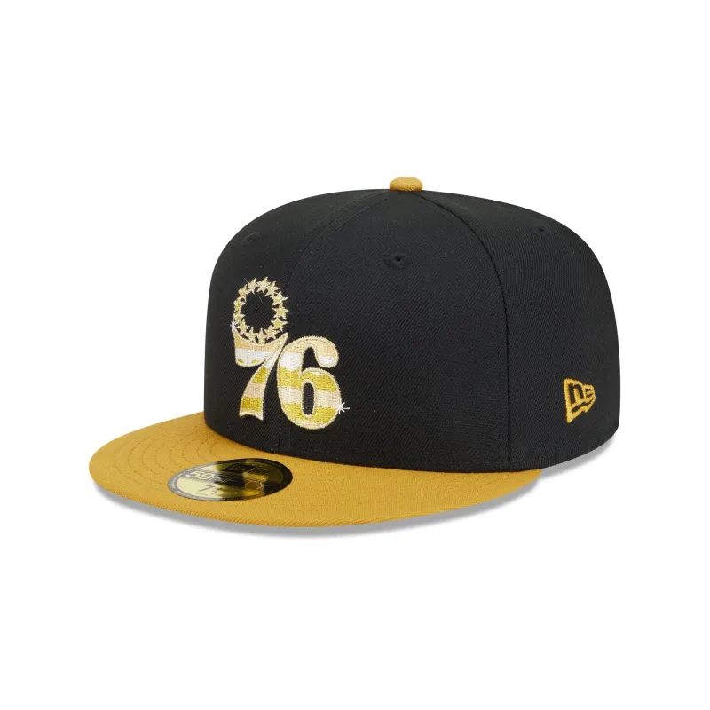 Philadelphia 76ers Metallic Gold Logo 59FIFTY Fitted Hat sold by New Era