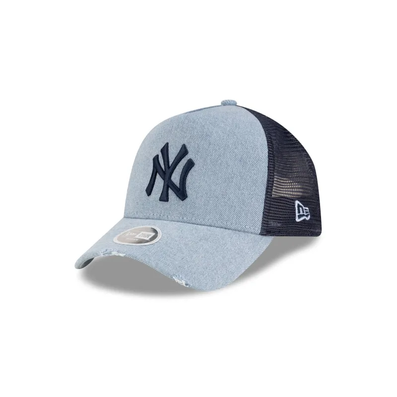 New York Yankees Denim Blue Women's 9FORTY A-Frame Trucker Hat sold by New Era