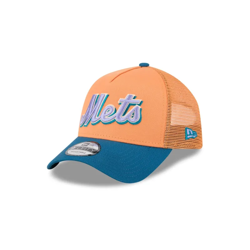 New York Mets Orange Glaze 9FORTY A-Frame Trucker Hat sold by New Era
