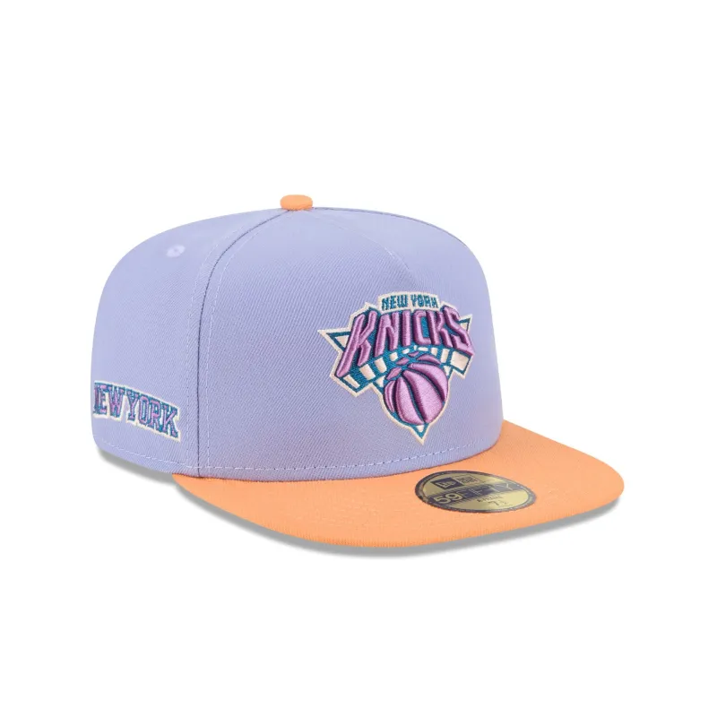 New York Knicks Lavender 59FIFTY A-Frame Fitted Hat sold by New Era