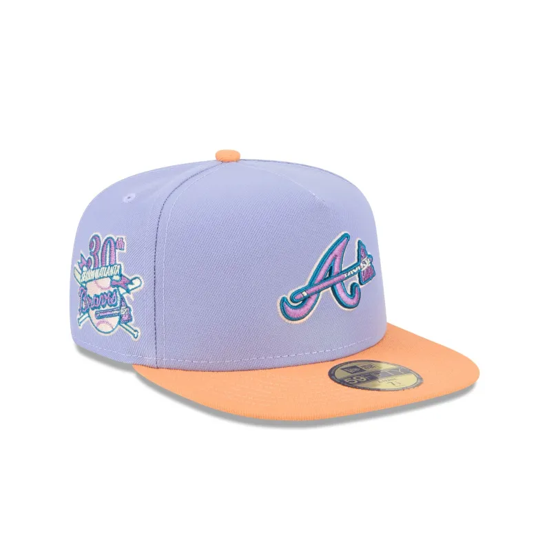 Atlanta Braves Lavender 59FIFTY A-Frame Fitted Hat sold by New Era