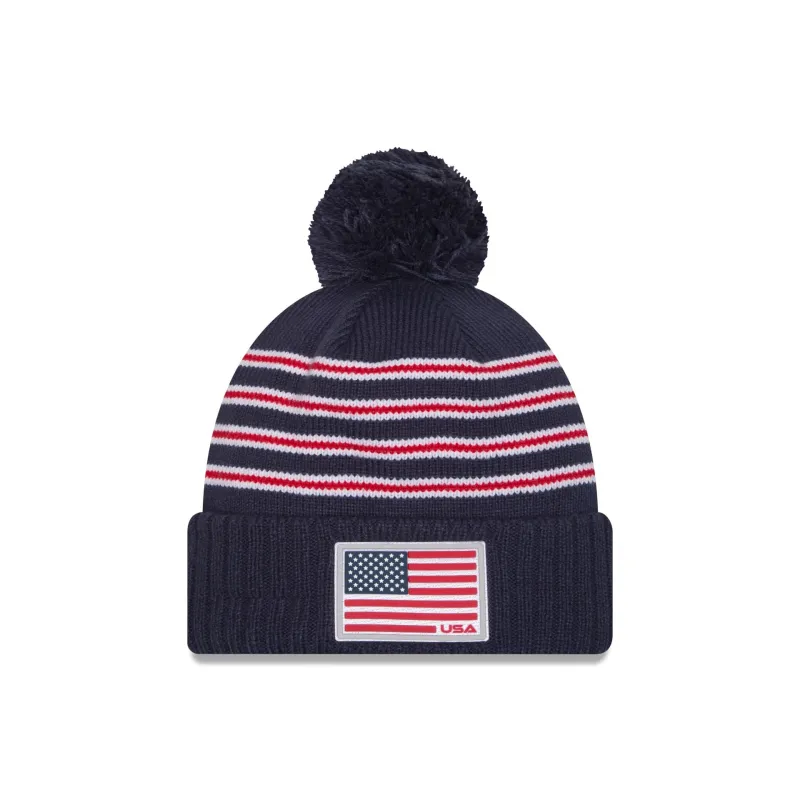 2025 Ryder Cup Team USA Flag Pom Knit Hat made by New Era