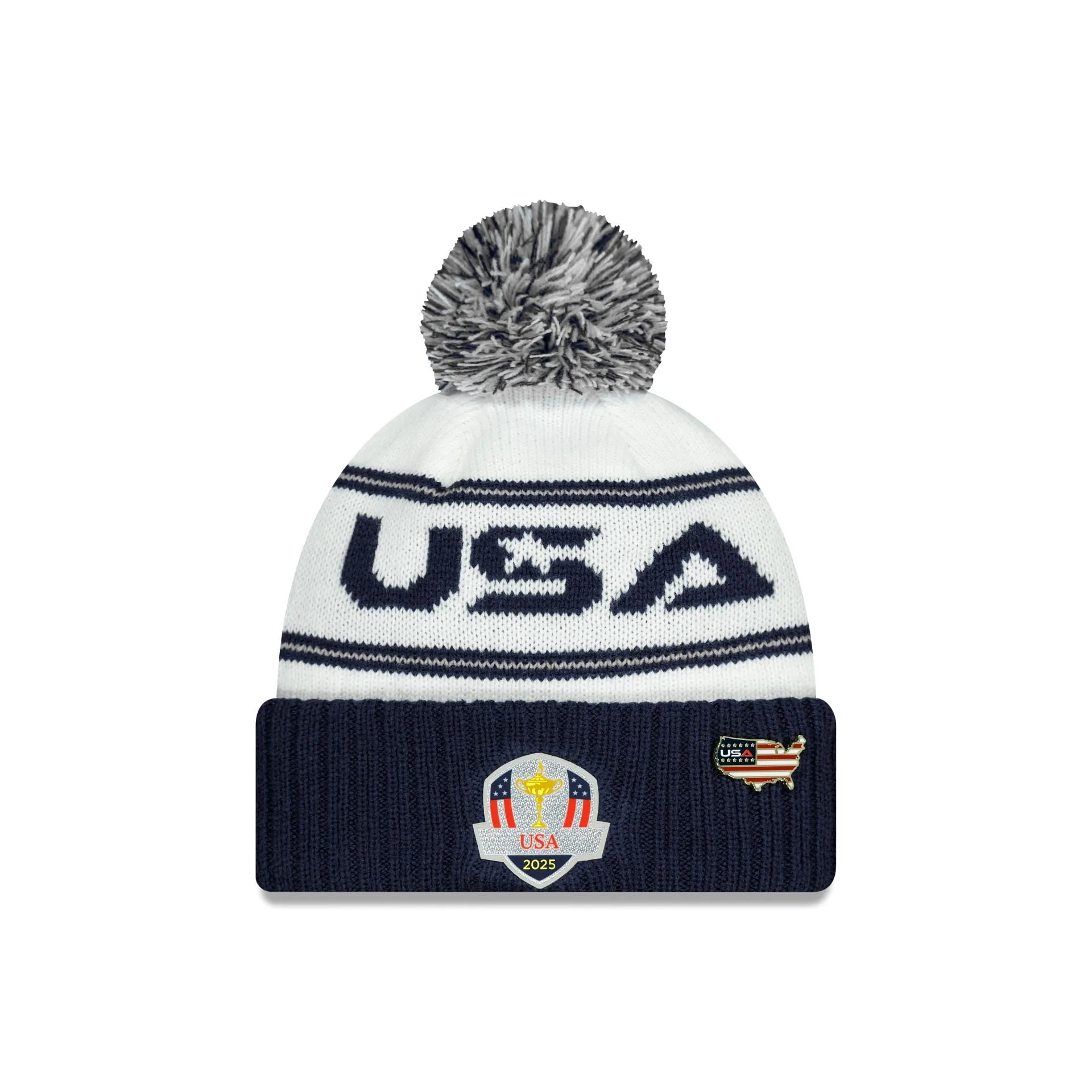 2025 Ryder Cup Team USA White Pom Knit Hat sold by New Era