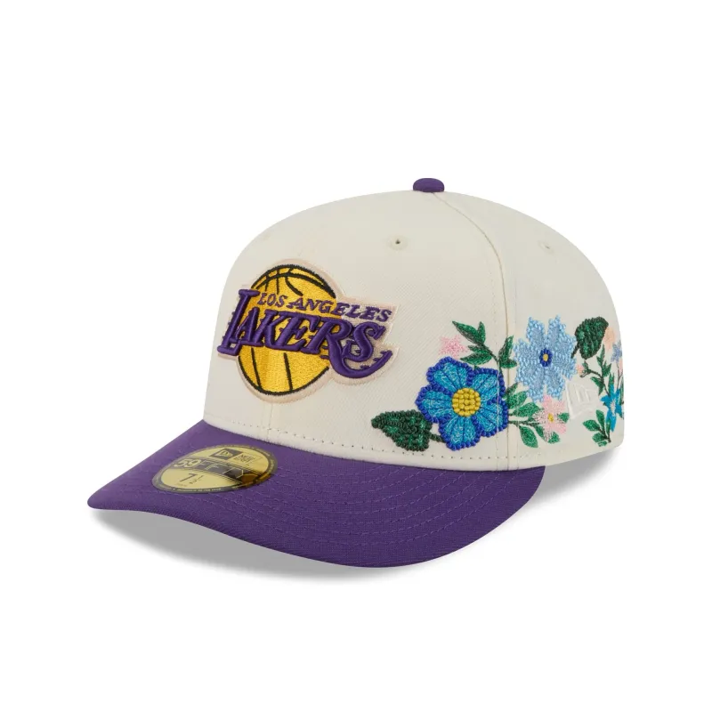Los Angeles Lakers Tonal Florals White 59FIFTY Fitted Hat sold by New Era