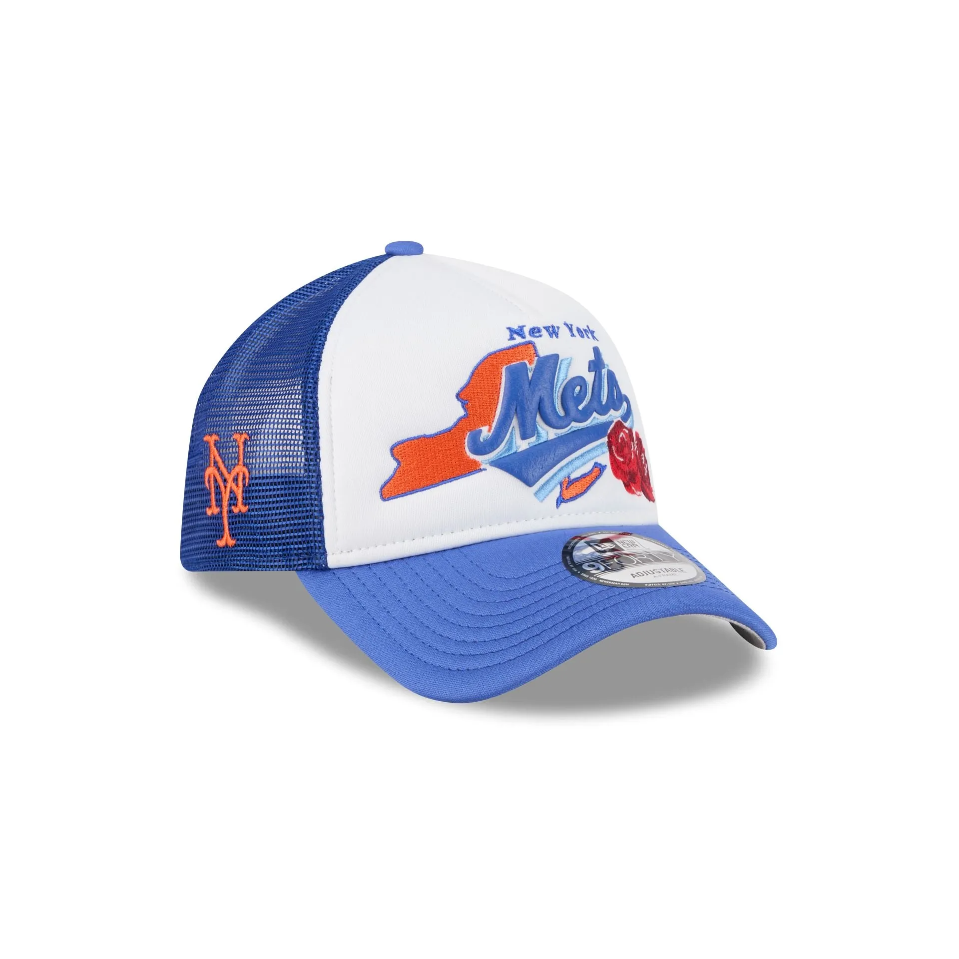 New York Mets State Flower 9FORTY A-Frame Trucker Hat sold by New Era