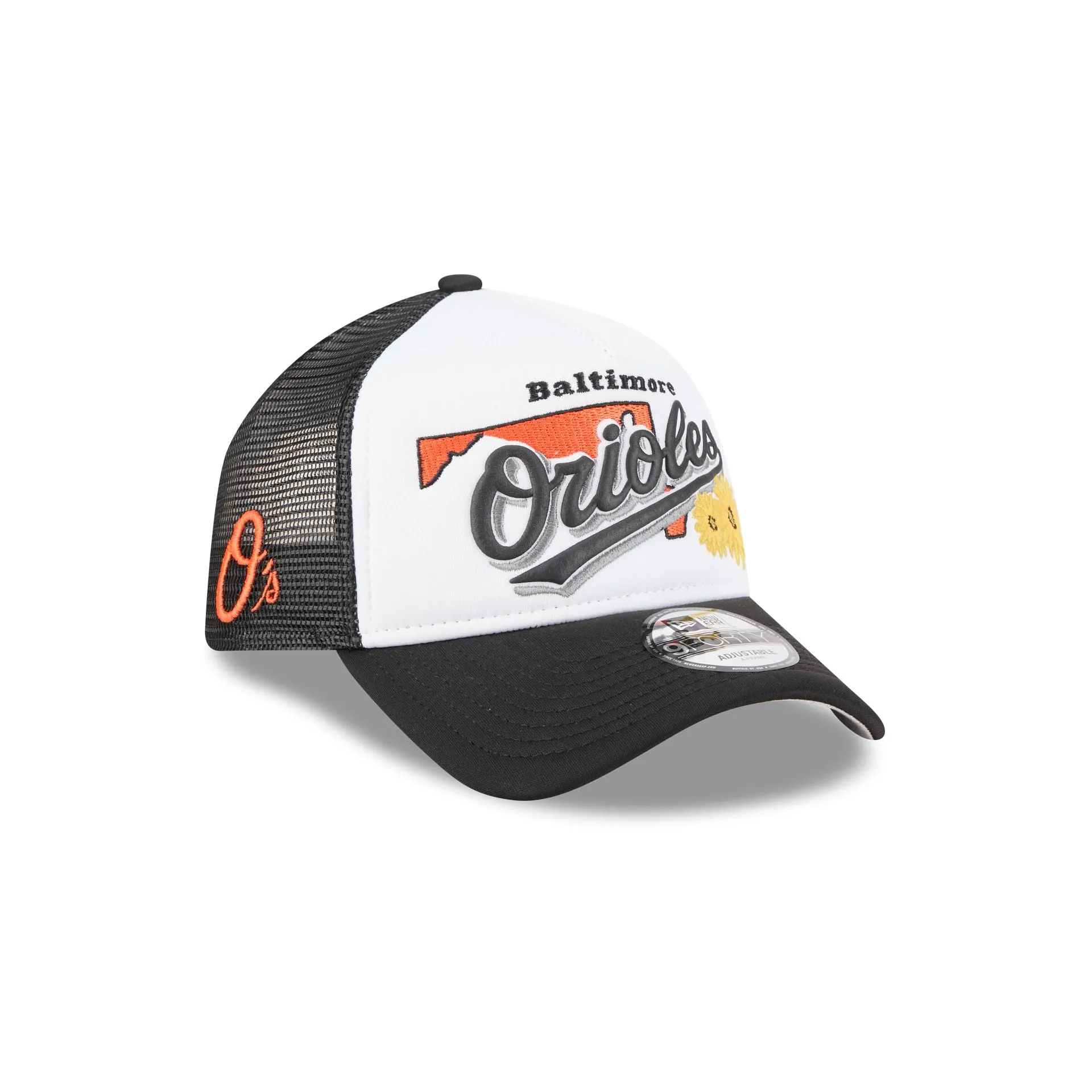 Baltimore Orioles State Flower 9FORTY A-Frame Trucker Hat sold by New Era