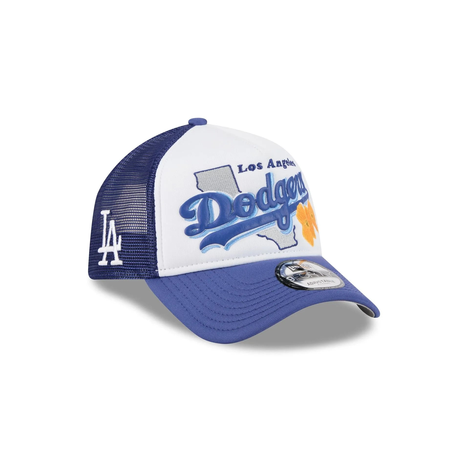 Los Angeles Dodgers State Flower 9FORTY A-Frame Trucker Hat sold by New Era