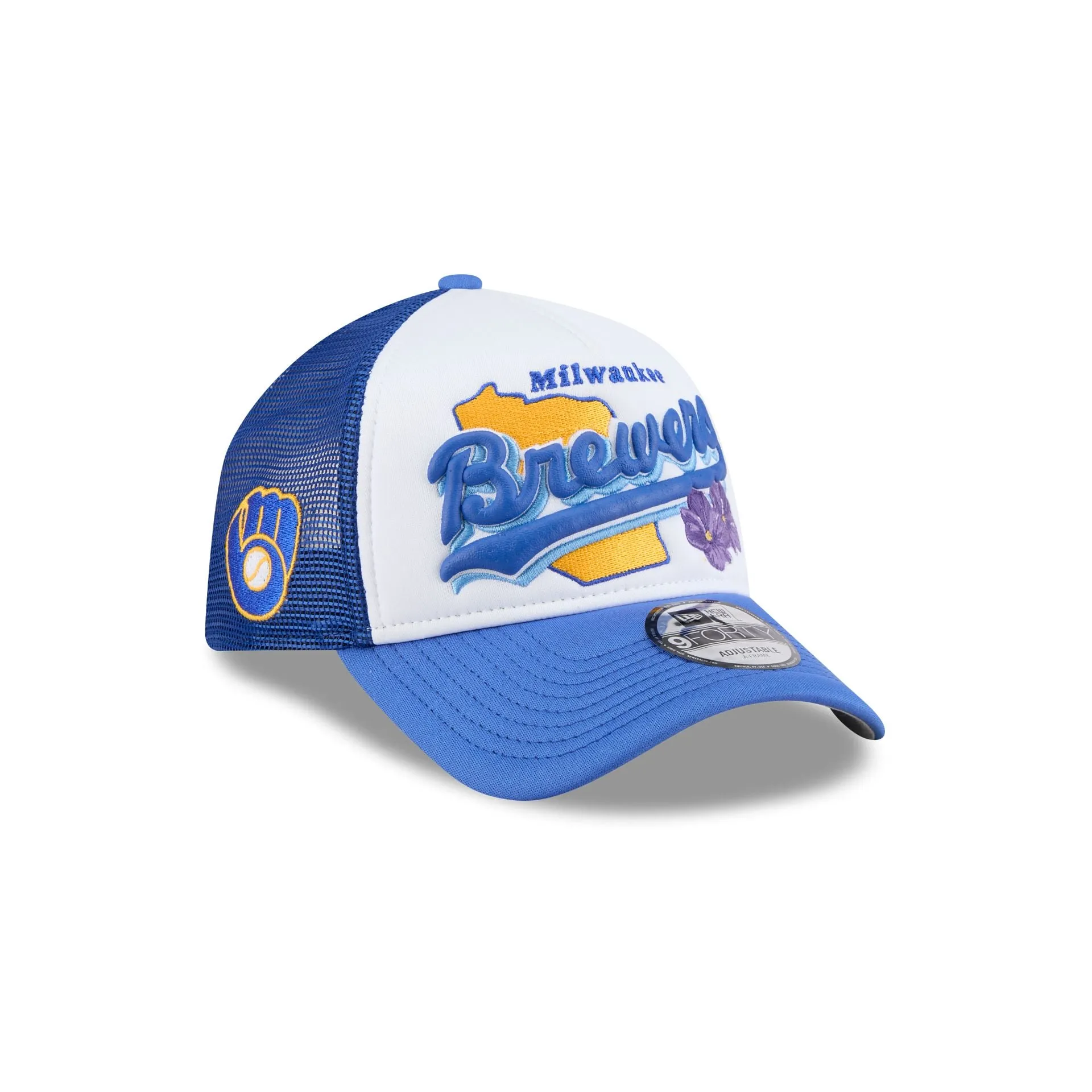 Milwaukee Brewers State Flower 9FORTY A-Frame Trucker Hat sold by New Era