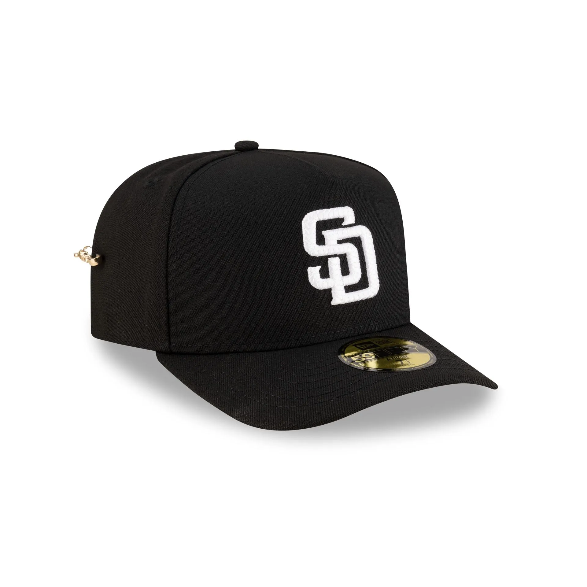 San Diego Padres Black Script Safety Pin 59FIFTY A-Frame Fitted Hat sold by New Era