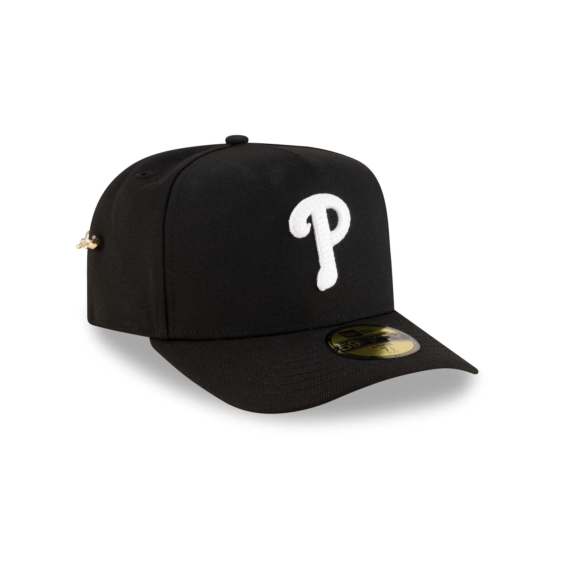 Philadelphia Phillies Black Script Safety Pin 59FIFTY A-Frame Fitted Hat sold by New Era