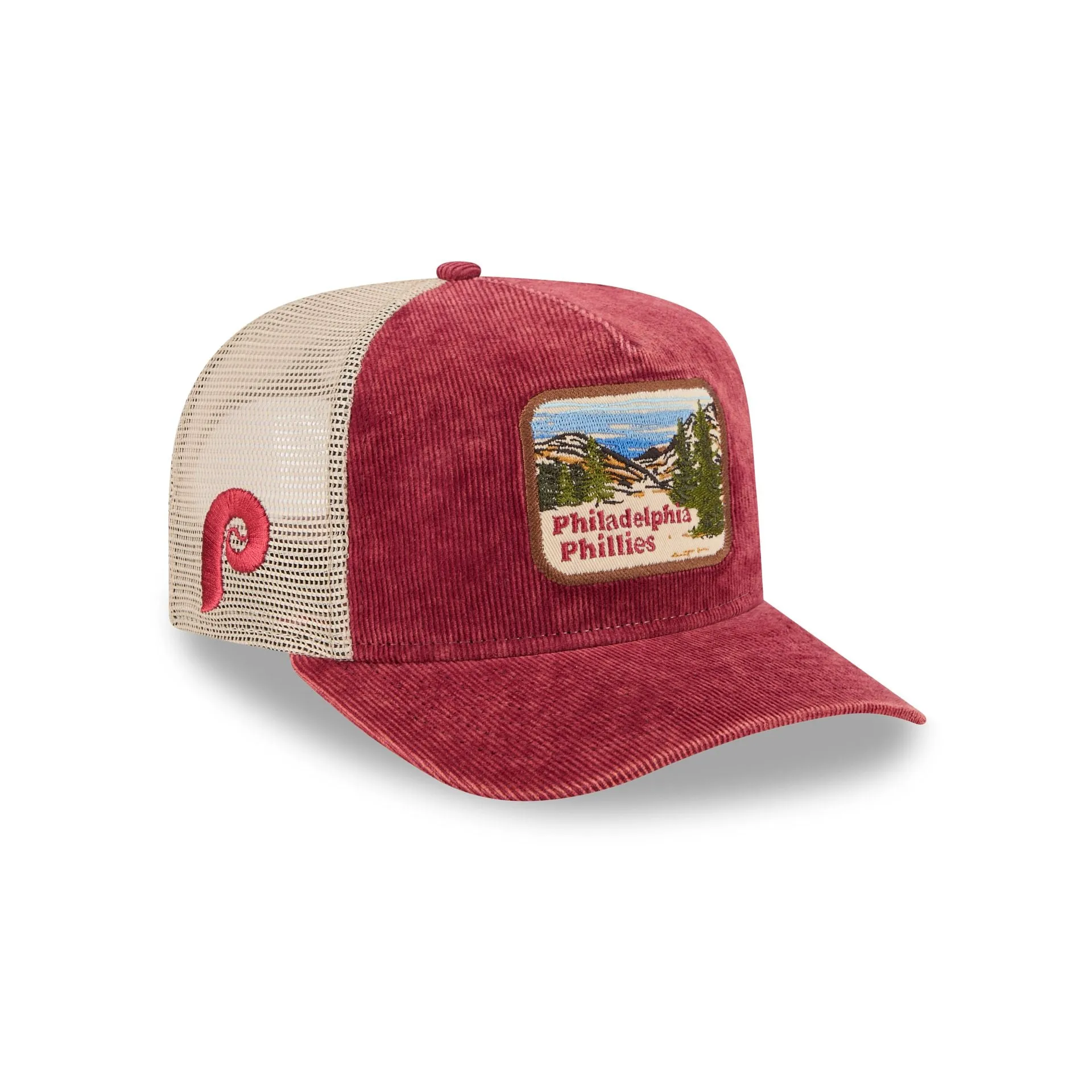 Philadelphia Phillies Vintage Landscape 9FIFTY A-Frame Trucker Hat sold by New Era