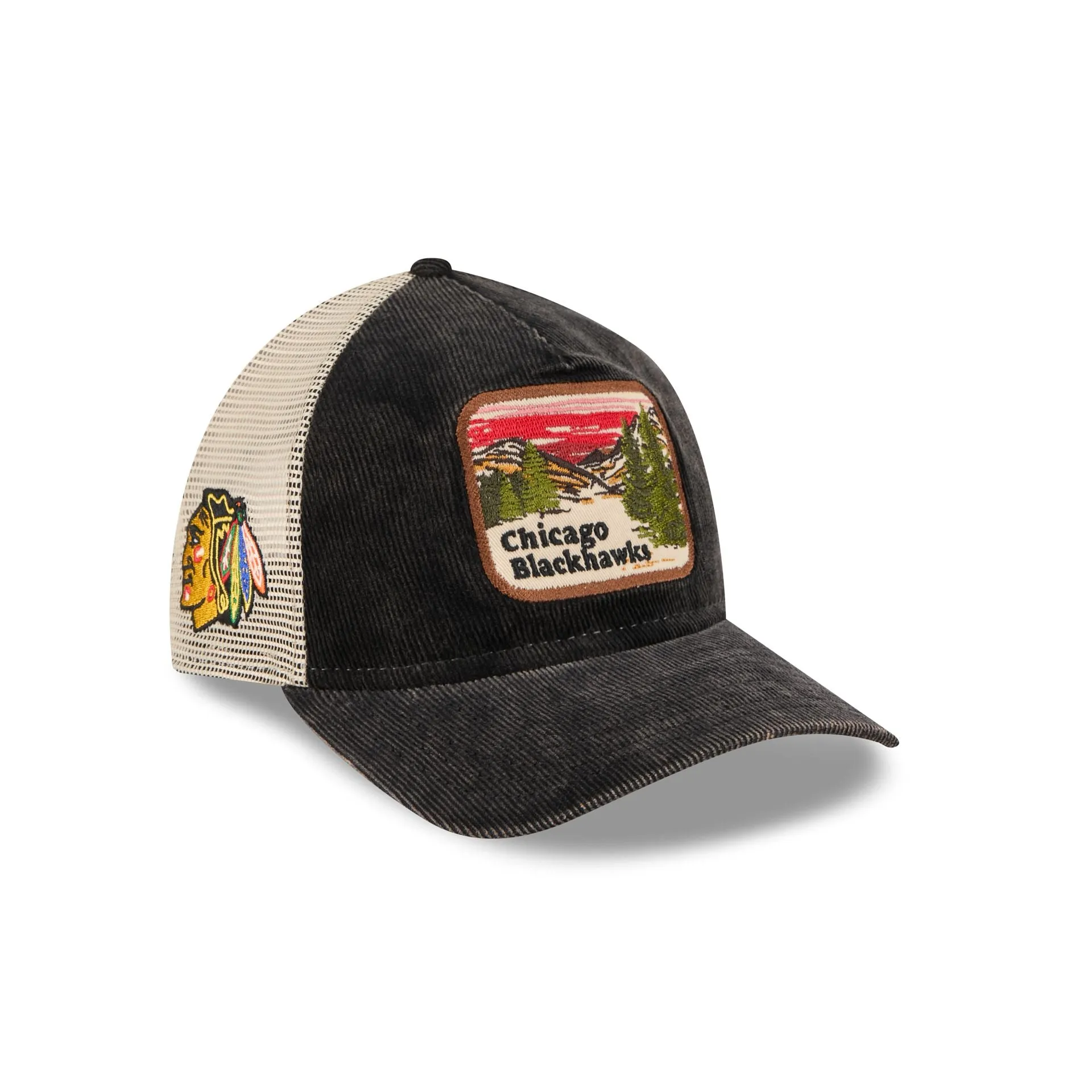Chicago Blackhawks Vintage Landscape 9TWENTY A-Frame Trucker Hat sold by New Era