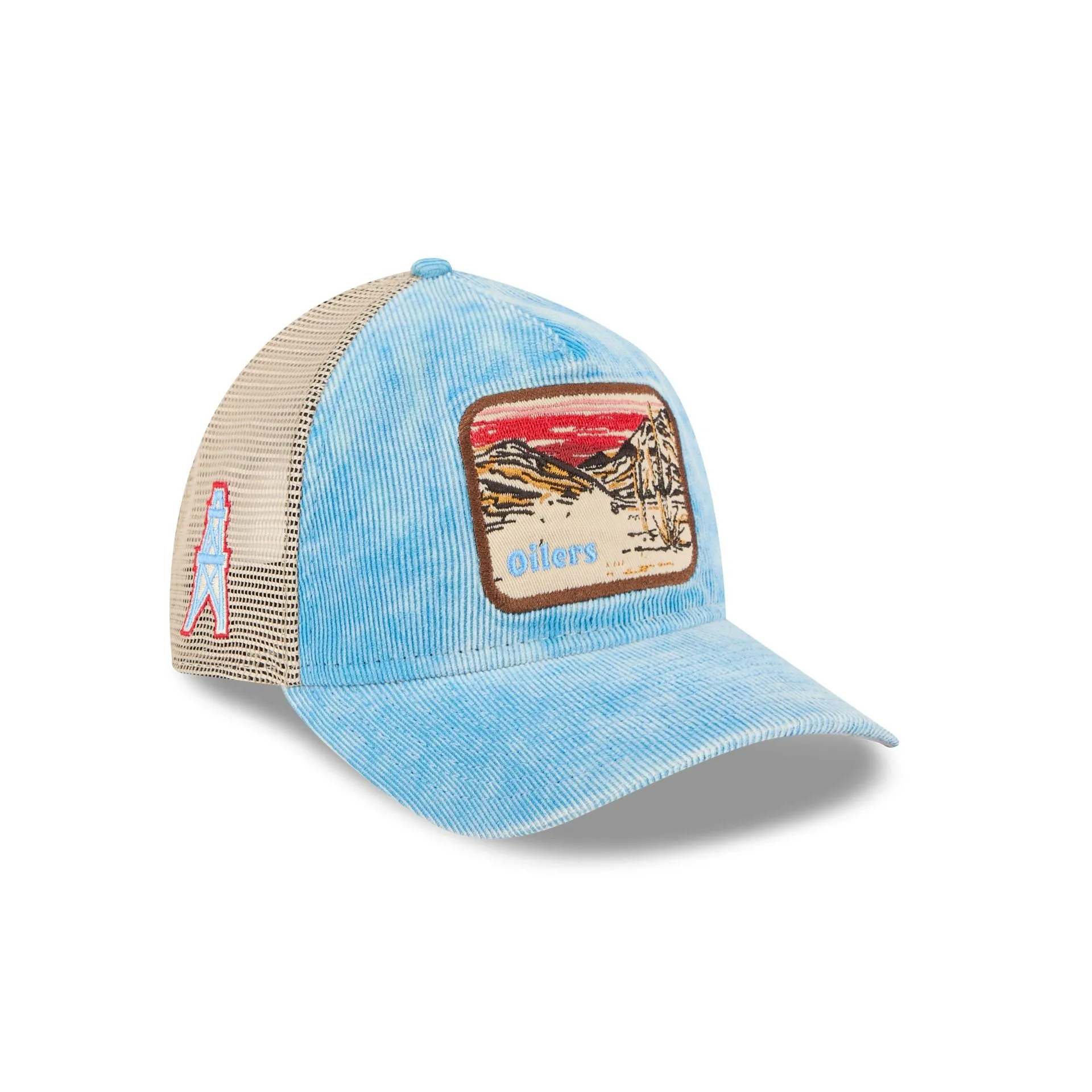 Oilers Vintage Landscape 9TWENTY A-Frame Trucker Hat sold by New Era