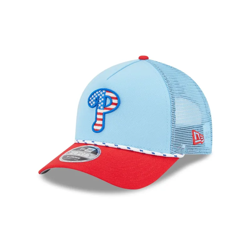 Philadelphia Phillies Independence Day 2025 9FORTY M-Crown A-Frame Trucker Hat sold by New Era
